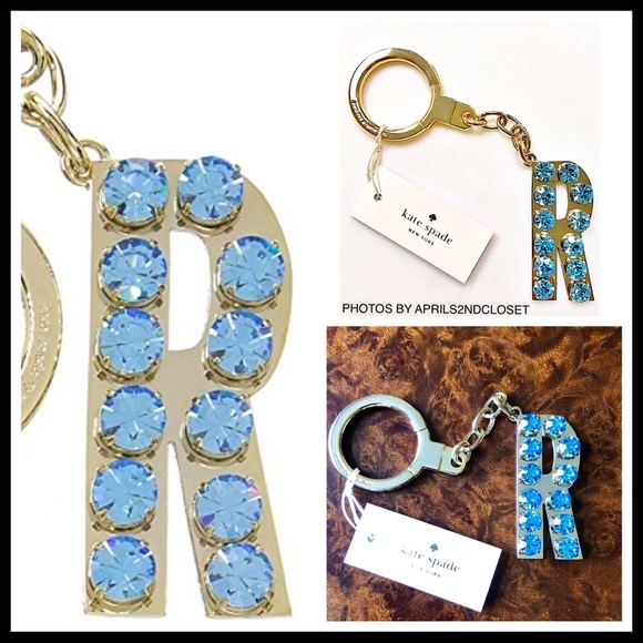 KATE SPADE PAVE CRYSTAL BAG CHARM “R” KEY RING - Picture 2 of 8